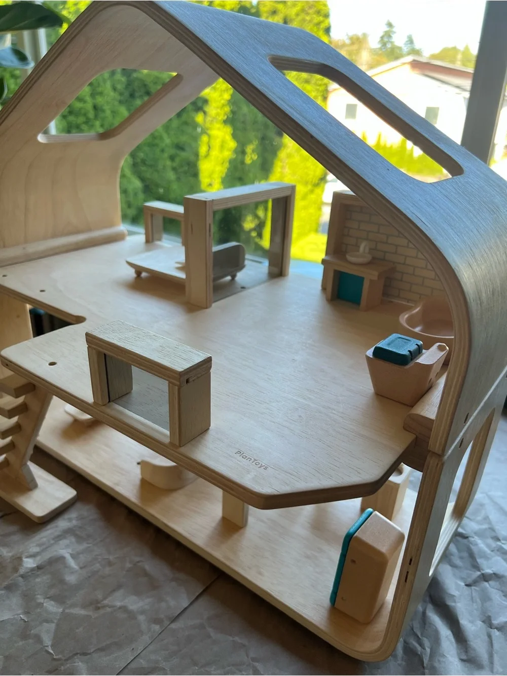 Contemporary 2-Storey Modular Wooden Dollhouse with Furniture by PlanToys